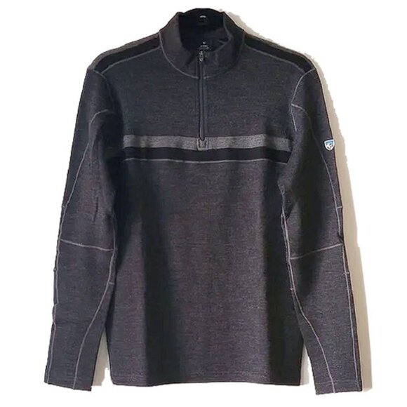 Kuhl 100% Merino Downhill Racr 1/4-Zip Long Sleeve Sweater S Charcoal 3097 - Picture 2 of 10